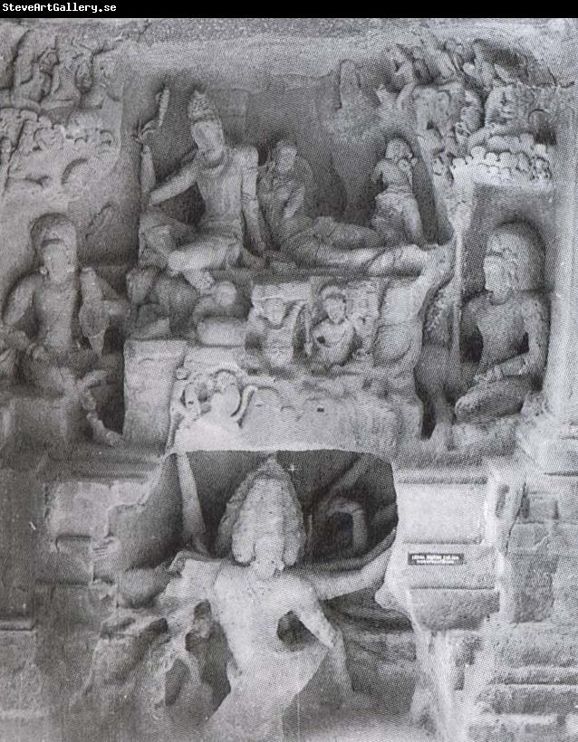 unknow artist Shiva and Parvati on Kailasa Kailasa-whine-peel on Ellora